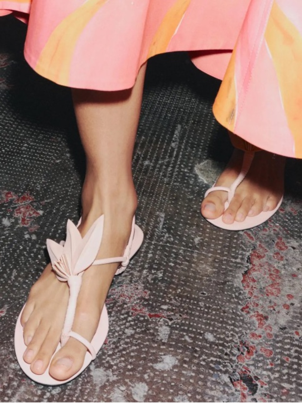 BNWOT Zara Flat leather Sandals with Flower Pink 38 7.5
